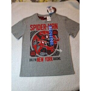Boys Spider-Man Miles Morales Marvel Short Sleeve Shirt Grey Large 10-12 Casual